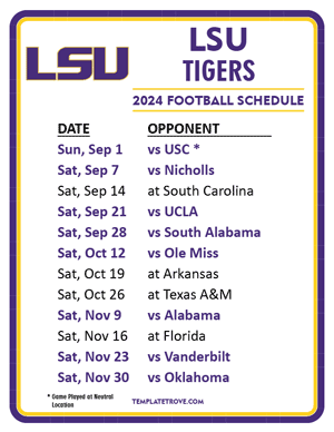 LSU Tigers Football 2024
 Printable Schedule