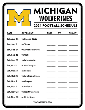 Michigan Wolverines Football 2024
 Printable Schedule - Style 4