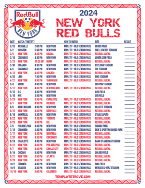 New York Red Bulls 2024
 Printable Soccer Schedule - Pacific Times