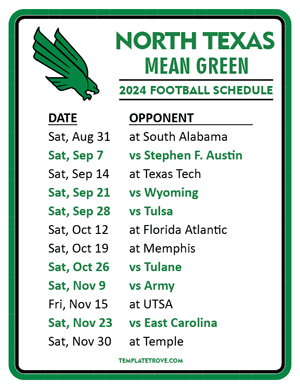 North Texas Mean Green
 Football 2024
 Printable Schedule