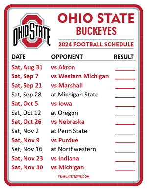 Ohio State Buckeyes Football 2024
 Printable Schedule  - Style 2