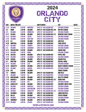 Orlando City 2024
 Printable Soccer Schedule - Mountain Times