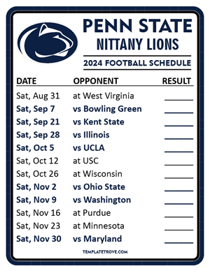 Penn State Nittany Lions Football 2024
 Printable Schedule  - Style 2