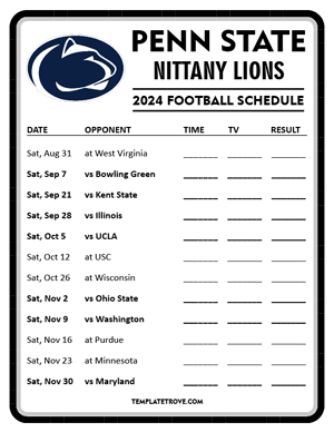 Penn State Nittany Lions Football 2024
 Printable Schedule - Style 4
