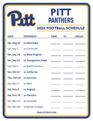 Pitt Panthers Football 2024
 Printable Schedule - Style 3