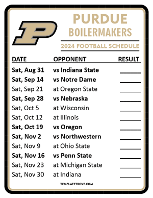Purdue Boilermakers Football 2024
 Printable Schedule  - Style 2