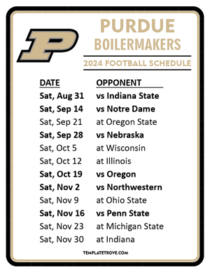 Purdue Boilermakers Football 2024
 Printable Schedule