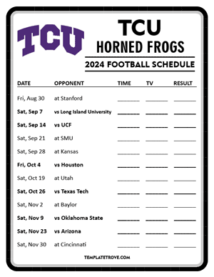 TCU Horned Frogs Football 2024
 Printable Schedule - Style 4