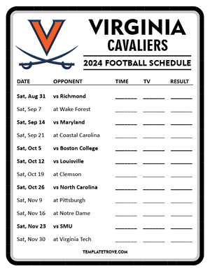 Virginia Cavaliers Football 2024
 Printable Schedule - Style 4