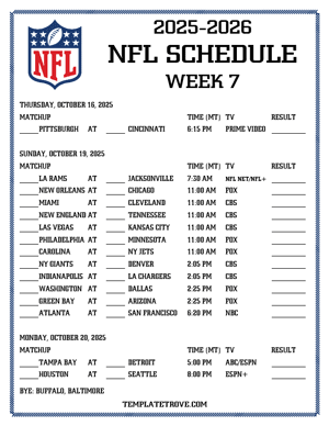 Printable 2025-26 NFL Schedule Week 7 - Mountain Times