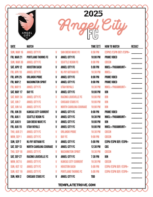 Angel City FC 2025
 Printable Soccer Schedule