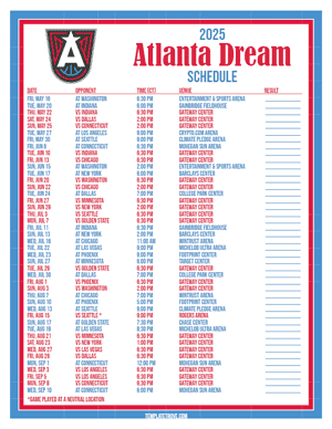 Atlanta Dream 2025
 Printable Basketball Schedule - Central Times