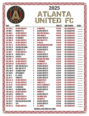Atlanta United FC 2025
 Printable Soccer Schedule - Central Times