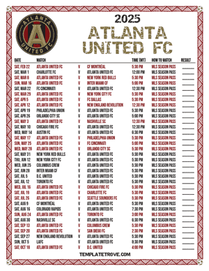 Atlanta United FC 2025
 Printable Soccer Schedule - Mountain Times