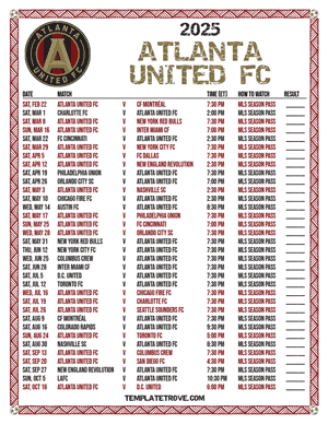 Atlanta United FC 2025
 Printable Soccer Schedule