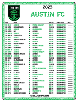 Austin FC 2025
 Printable Soccer Schedule