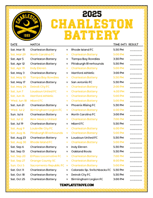 Charleston Battery 2025
 Printable Soccer Schedule - Mountain Times