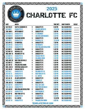 Charlotte FC 2025
 Printable Soccer Schedule - Mountain Times