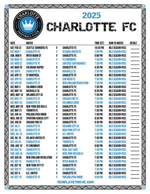 Charlotte FC 2025
 Printable Soccer Schedule