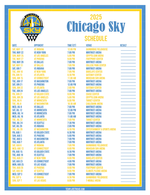 Chicago Sky 2025
 Printable Basketball Schedule - Central Times