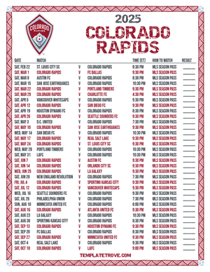 Colorado Rapids 2025
 Printable Soccer Schedule