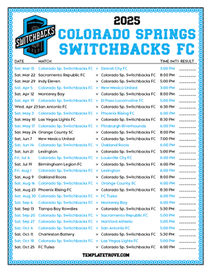 Colorado Springs Switchbacks FC 2025
 Printable Soccer Schedule - Mountain Times