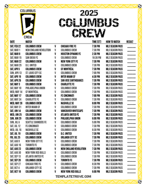 Columbus Crew 2025
 Printable Soccer Schedule