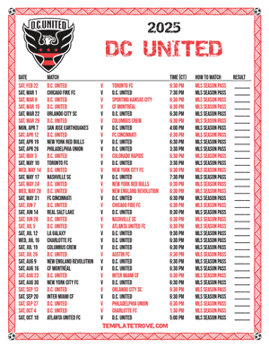 DC United 2025
 Printable Soccer Schedule - Central Times
