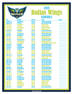 Dallas Wings 2025
 Printable Basketball Schedule - Pacific Times