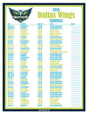 Dallas Wings 2025
 Printable Basketball Schedule