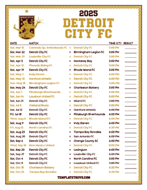 Detroit City FC 2025
 Printable Soccer Schedule - Central Times