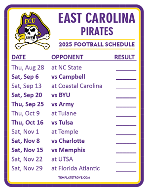 East Carolina Pirates Football 2025
 Printable Schedule  - Style 2