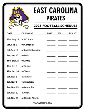 East Carolina Pirates Football 2025
 Printable Schedule - Style 4