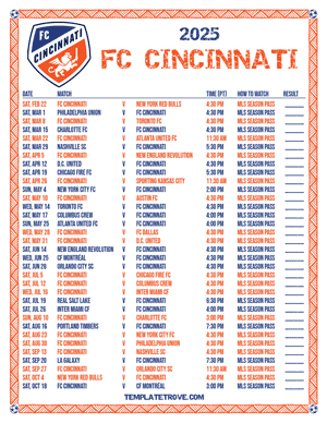FC Cincinnati 2025
 Printable Soccer Schedule - Pacific Times