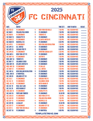 FC Cincinnati 2025
 Printable Soccer Schedule