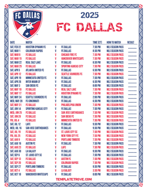 FC Dallas 2025
 Printable Soccer Schedule - Central Times