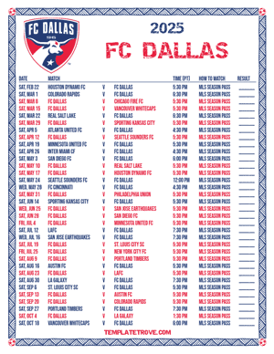 FC Dallas 2025
 Printable Soccer Schedule - Pacific Times