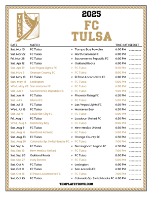   FC Tulsa 2025
 Printable Soccer Schedule - Mountain Times