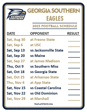 Georgia Southern Eagles Football 2025
 Printable Schedule  - Style 2
