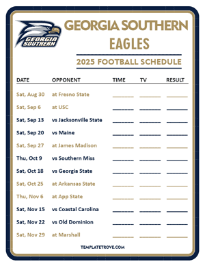 Georgia Southern Eagles Football 2025
 Printable Schedule - Style 3