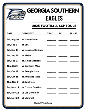 Georgia Southern Eagles Football 2025
 Printable Schedule - Style 4