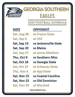 Georgia Southern Eagles Football 2025
 Printable Schedule