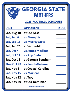 Georgia State Panthers Football 2025
 Printable Schedule  - Style 2