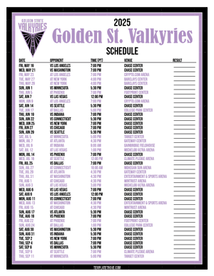 Golden State Valkyries 2025
 Printable Basketball Schedule - Pacific Times
