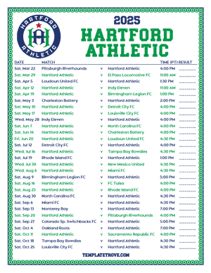   Hartford Athletic 2025
 Printable Soccer Schedule - Pacific Times