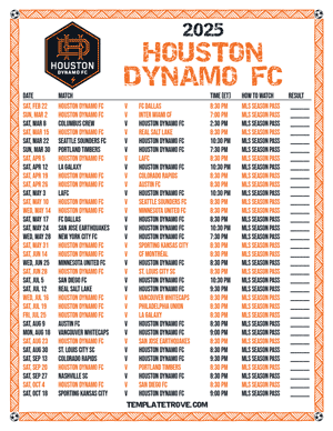 Houston Dynamo FC 2025
 Printable Soccer Schedule