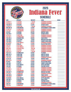 Indiana Fever 2025
 Printable Basketball Schedule - Mountain Times