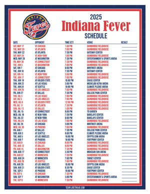 Indiana Fever 2025
 Printable Basketball Schedule