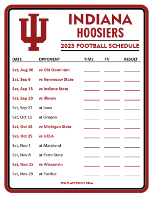 Indiana Hoosiers Football 2025
 Printable Schedule - Style 3