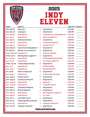   Indy Eleven 2025
 Printable Soccer Schedule - Central Times